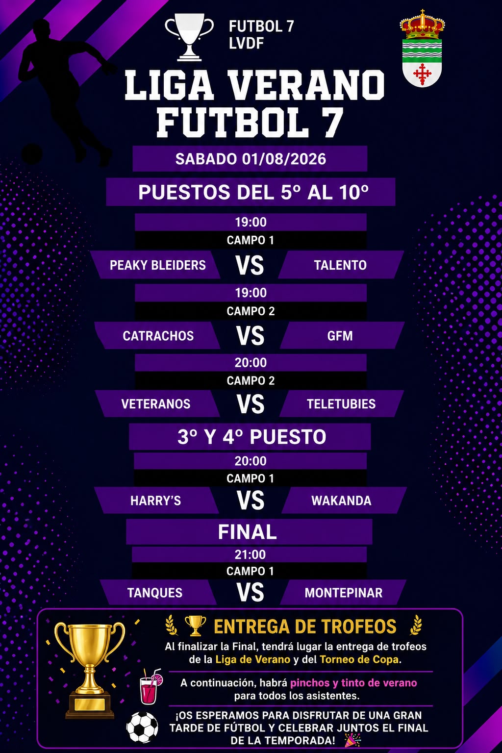 Este sábado 1 de agosto, concluye la Liga de Verano de Fútbol-7 con la disputa de los cuartos, semifinales y final Este sábado 1 de agosto, concluye la Liga de Verano de Fútbol-7 con la disputa de los cuartos, semifinales y final