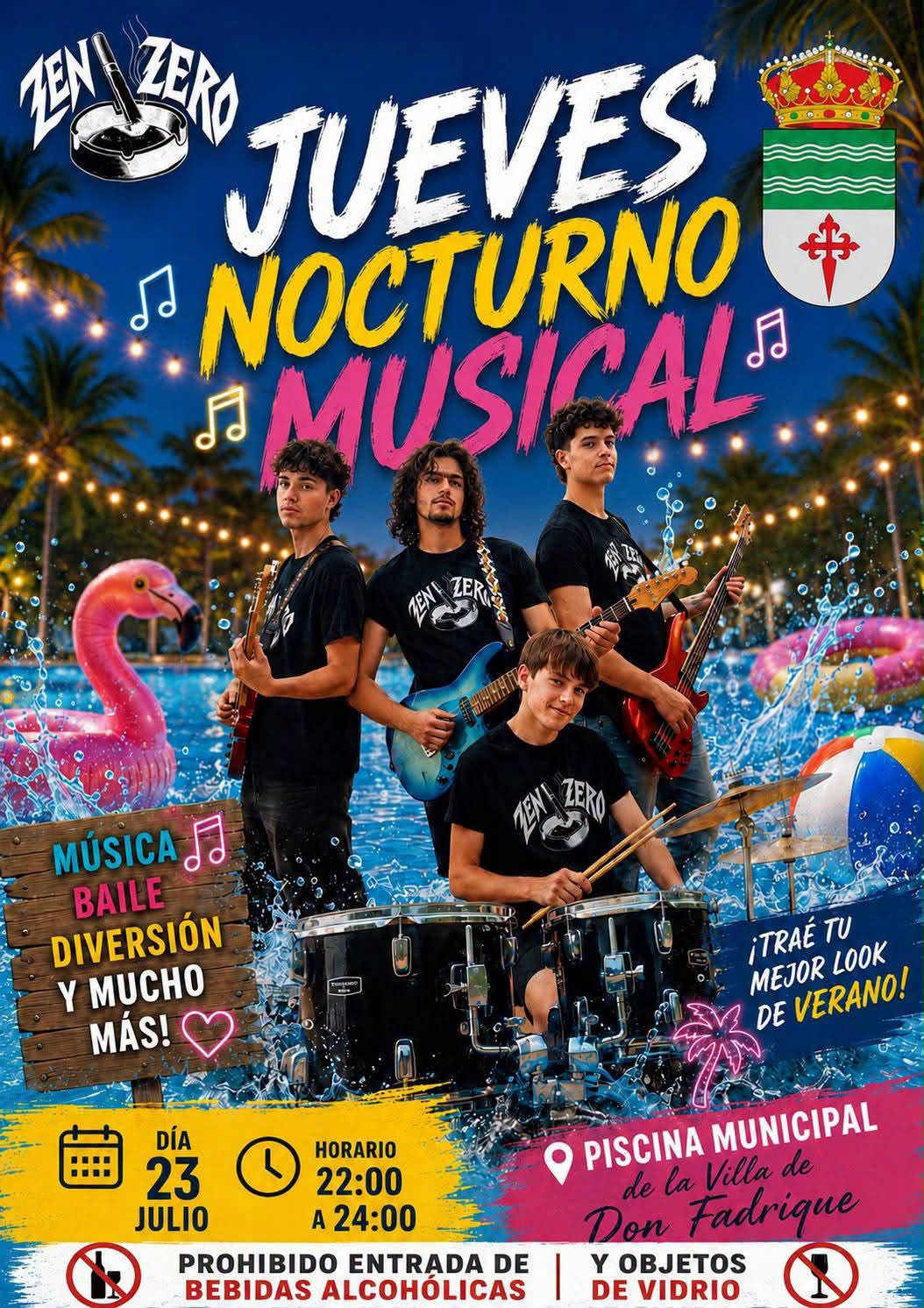 Este jueves 23 de julio, en la Piscina Municipal, concierto de Zenizero Jueves Musical 23 julio