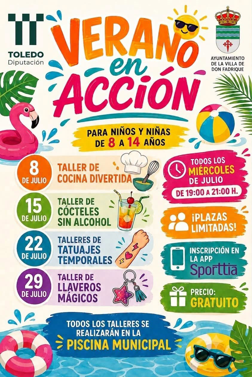 Todos los miércoles del mes de julio llega "Verano en Acción" para los niños VeranoenAccionPiscinaMunicipalLaVilladedonFadriqueJulio2026